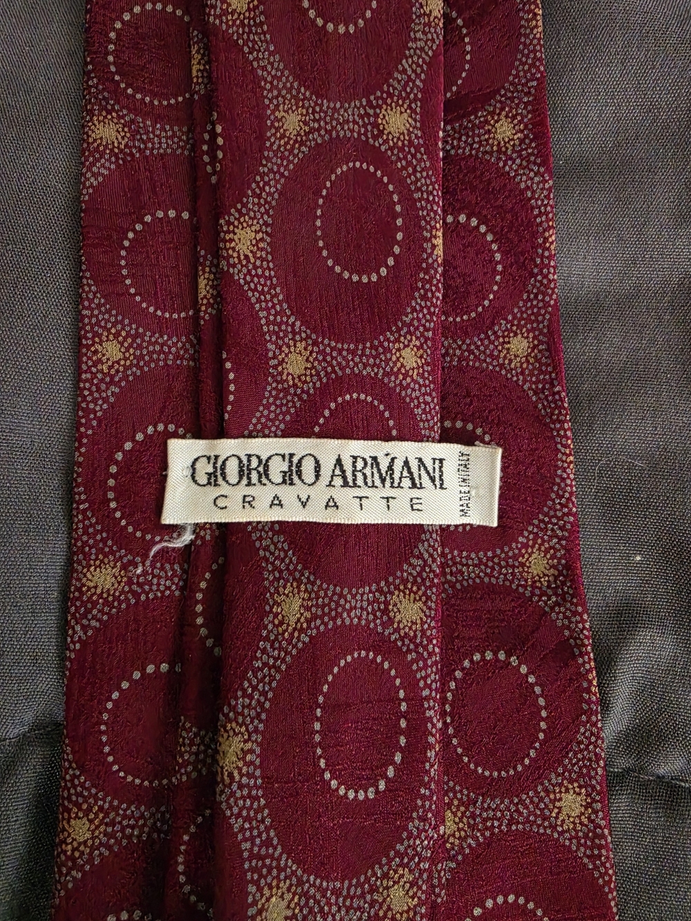 Giorgio Armani Burgundy and Gold Circular Pattern Silk Tie